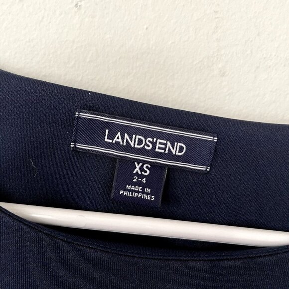Lands' End dark navy blue midi dress long sleeves boat neckline rayon comfort - Picture 3 of 6